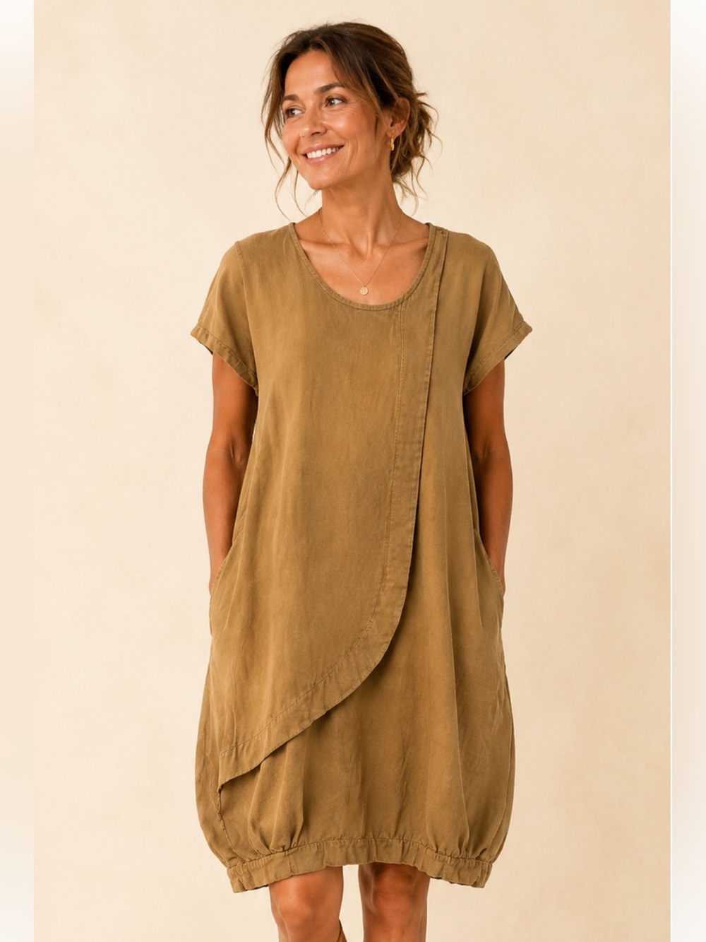 Camel Colored Cotton Lagenlook Oversized Boho Tunic Dress
